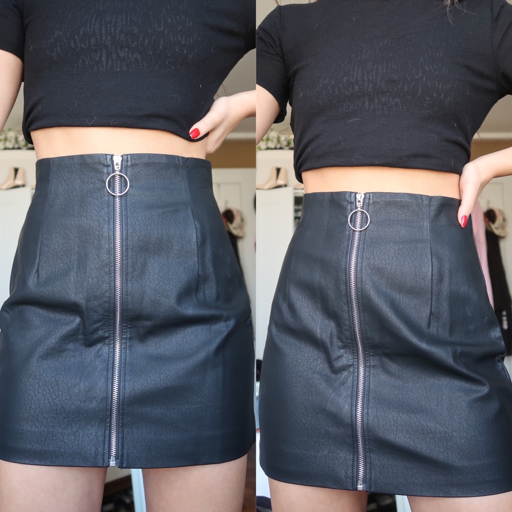 Black Leather Mini Skirt - Size Small